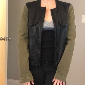 Biker jacket - khaki green and faux leather